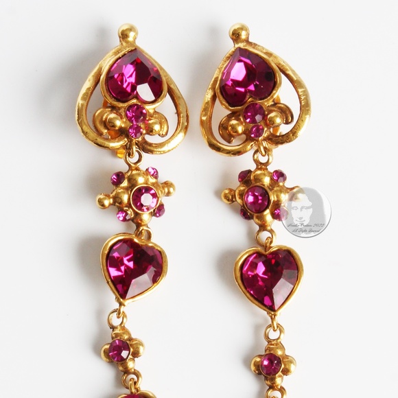 Emanuel Ungaro Earrings Oversized Dangle Rhinestones Baroque Statement 5in 80s - Picture 6 of 9